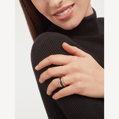 [[Violet JW]ZERO 1 TWO-BAND LOOPS AND BLACK CERAMIC PINK GOLD RING
