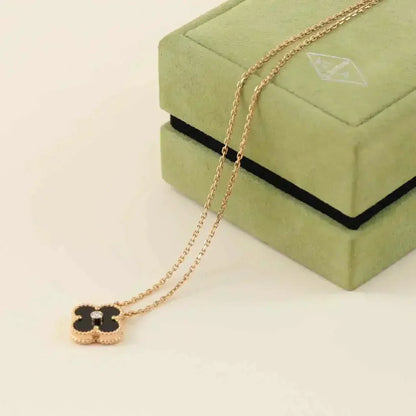 [Violet JW]CLOVER 15MM DIAMOND ONYX NECKLACE