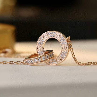 [Violet JW]LOVE 7.6MM NECKLACE ROSE GOLD AND SILVER  FULL DIAMOND