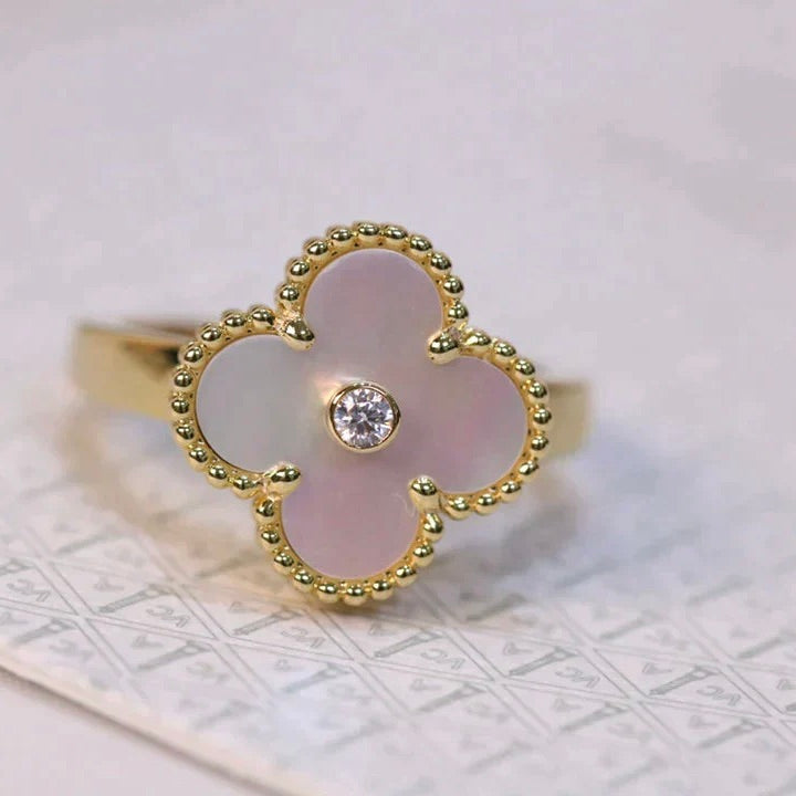 [Violet JW]CLOVER PINK MOP RING GOLD DIAMOND