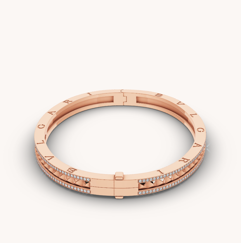 [Violet JW]ZERO 1 SPIRAL AND PAVED DIAMOND PINK GOLD BRACELET