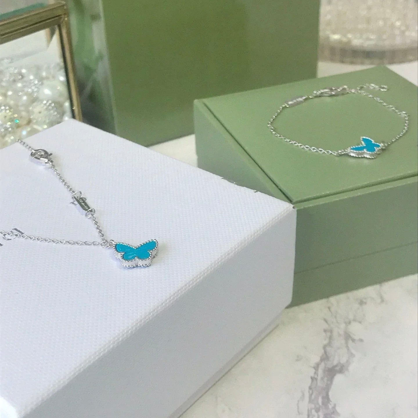 [Violet JW]BUTTERFLY TURQUOISE BUTTERFLY BRACELET SILVER
