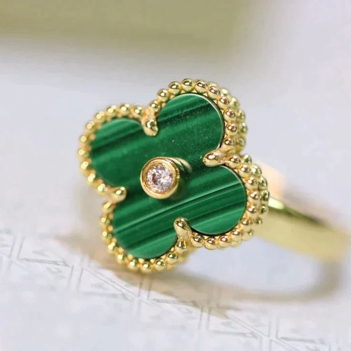 [Violet JW]CLOVER MALACHITE RING GOLD DIAMOND