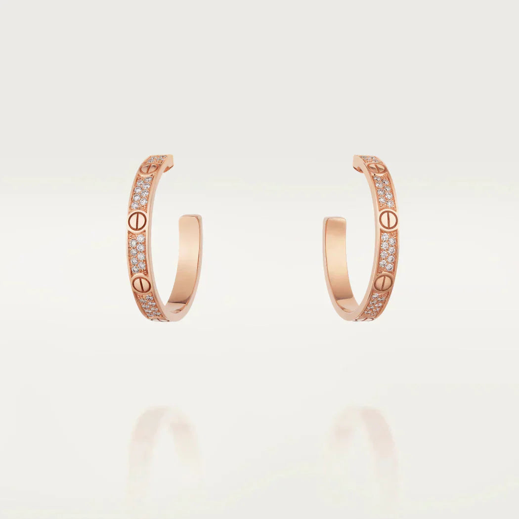 [Violet JW]LOVE DIAMOND PINK GOLD HOOP EARRINGS