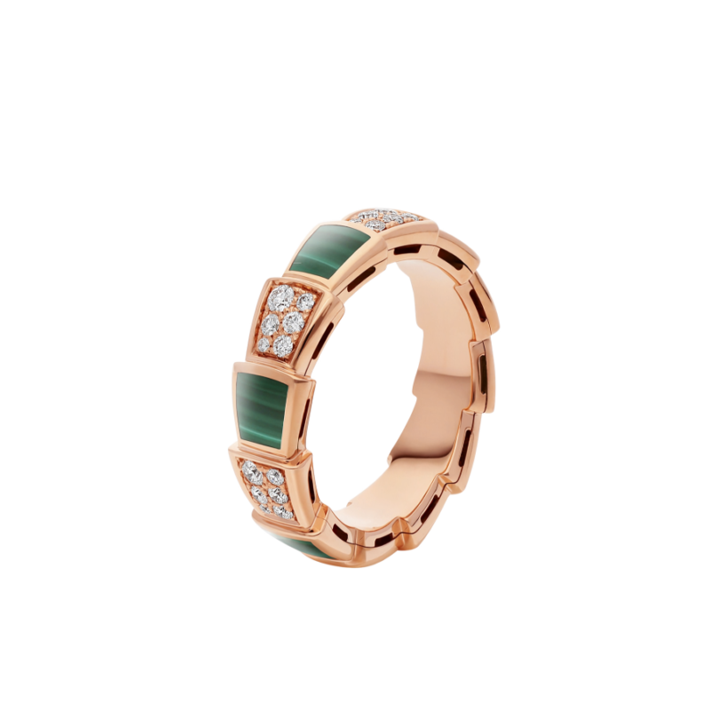 [Violet JW]SERPENTI RING PINK GOLD MALACHITE DIAMOND PAVED 4MM