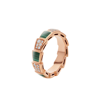 [Violet JW]SERPENTI RING PINK GOLD MALACHITE DIAMOND PAVED 4MM