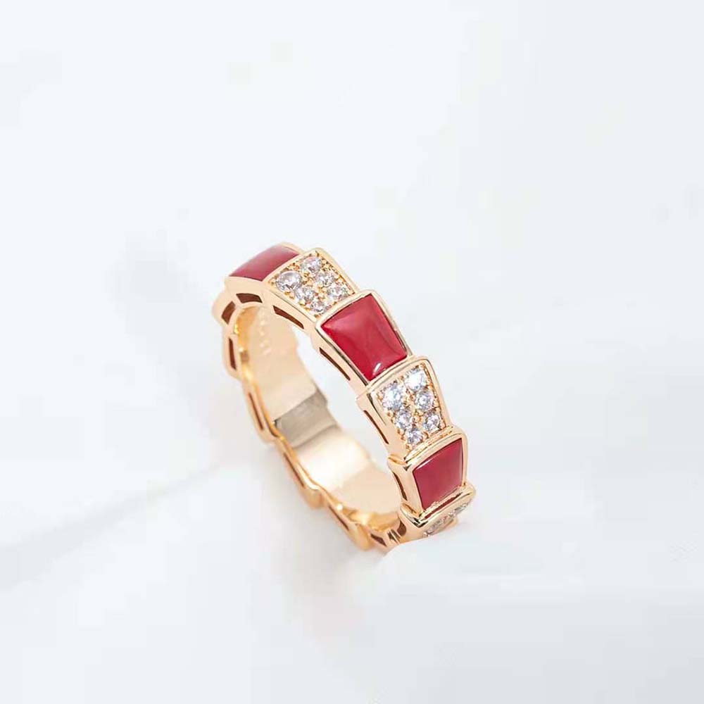 [Violet JW]SERPENTI RING PINK GOLD CARNELIAN DIAMOND PAVED 4MM