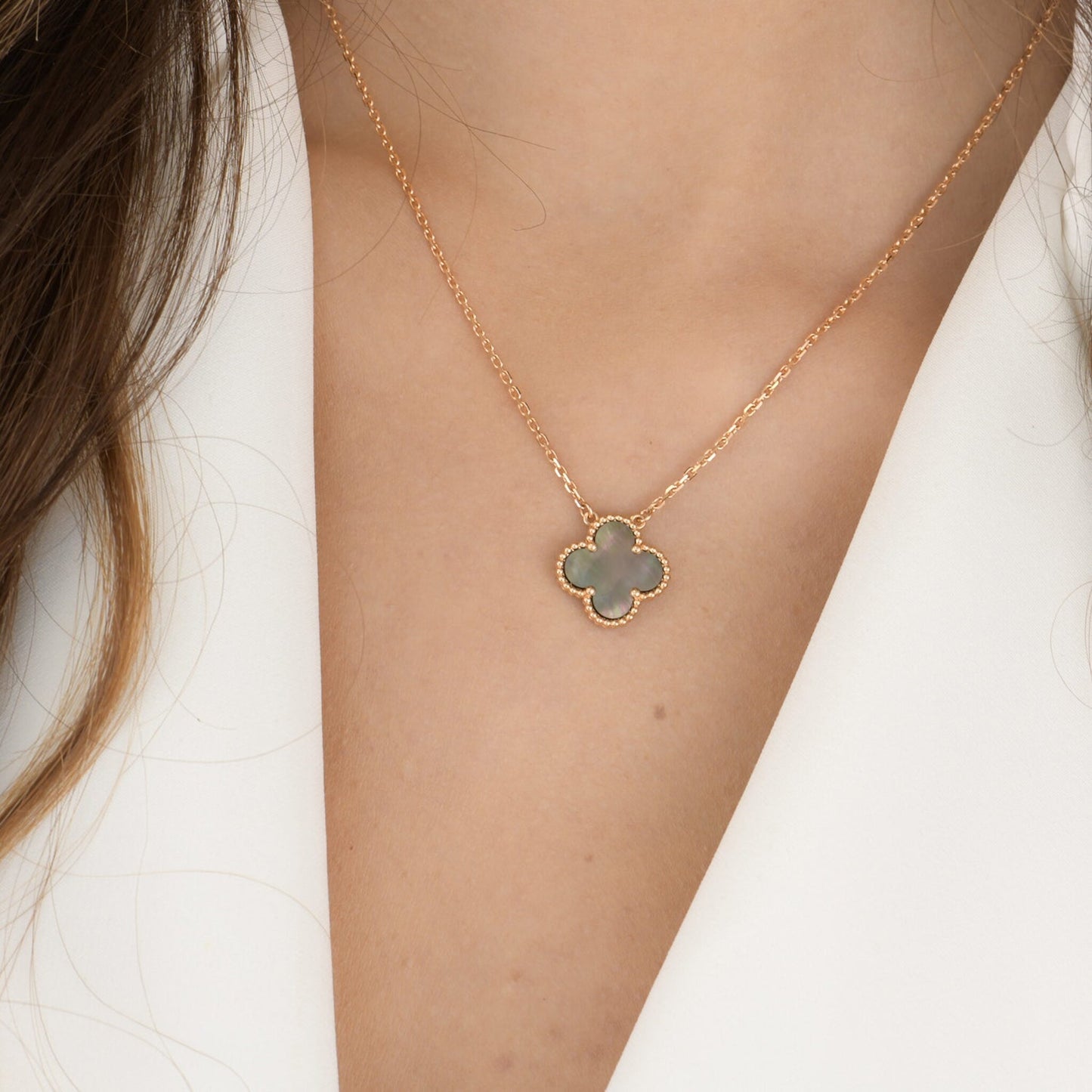 [Violet JW]CLOVER 15MM  GRAY MOTHER OF PEARL NECKLACE