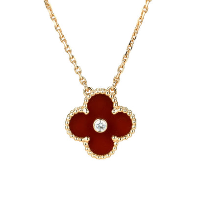[Violet JW]CLOVER 15MM DIAMOND CARNELIAN NECKLACE