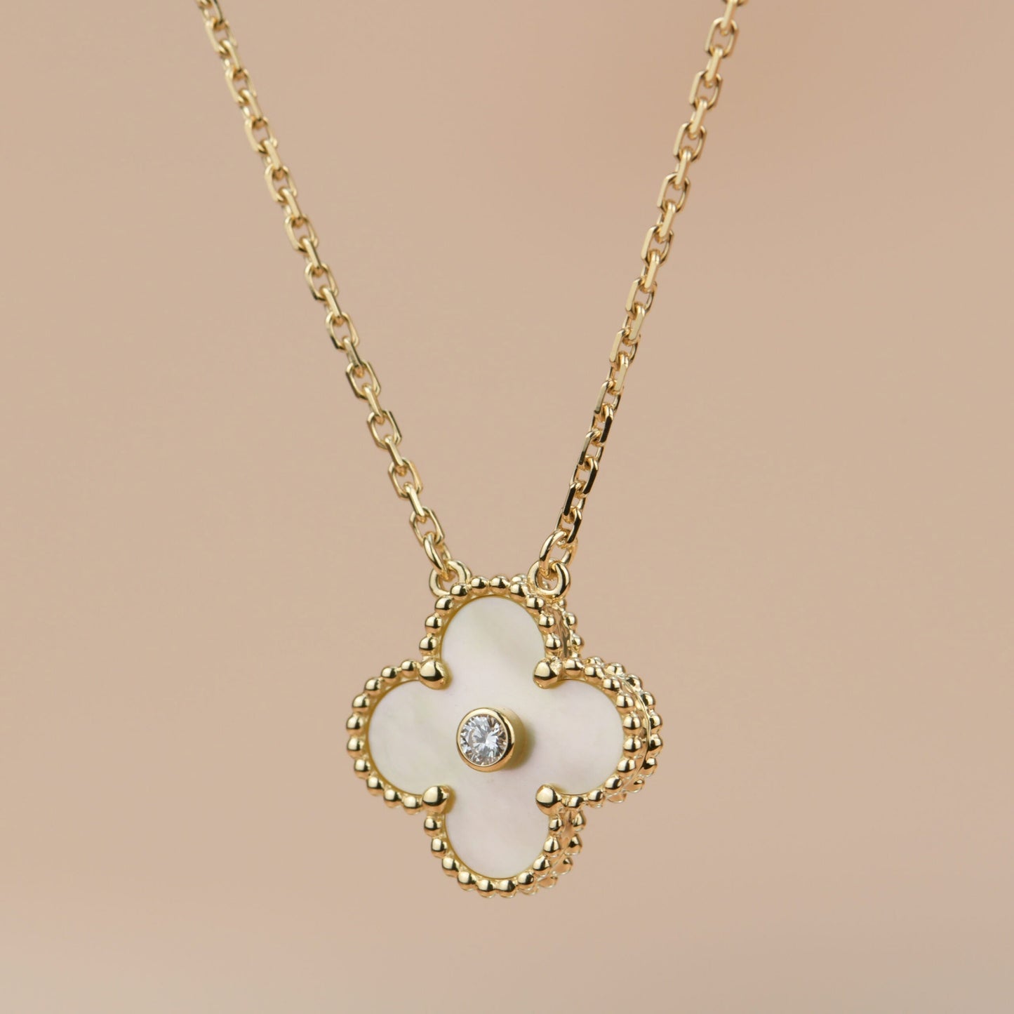 [Violet JW]CLOVER 15MM DIAMOND GOLD MOTHER OF PEARL NECKLACE