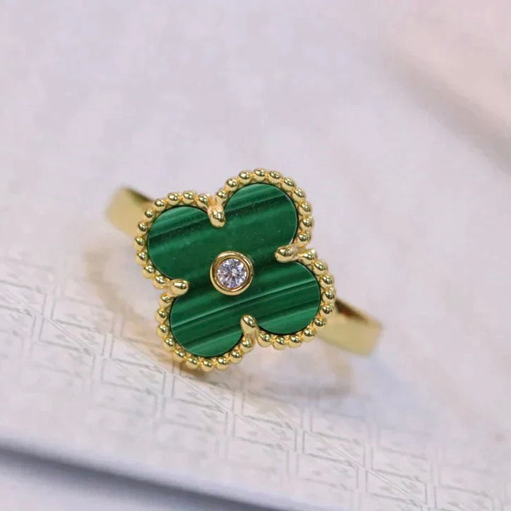 [Violet JW]CLOVER MALACHITE RING GOLD DIAMOND