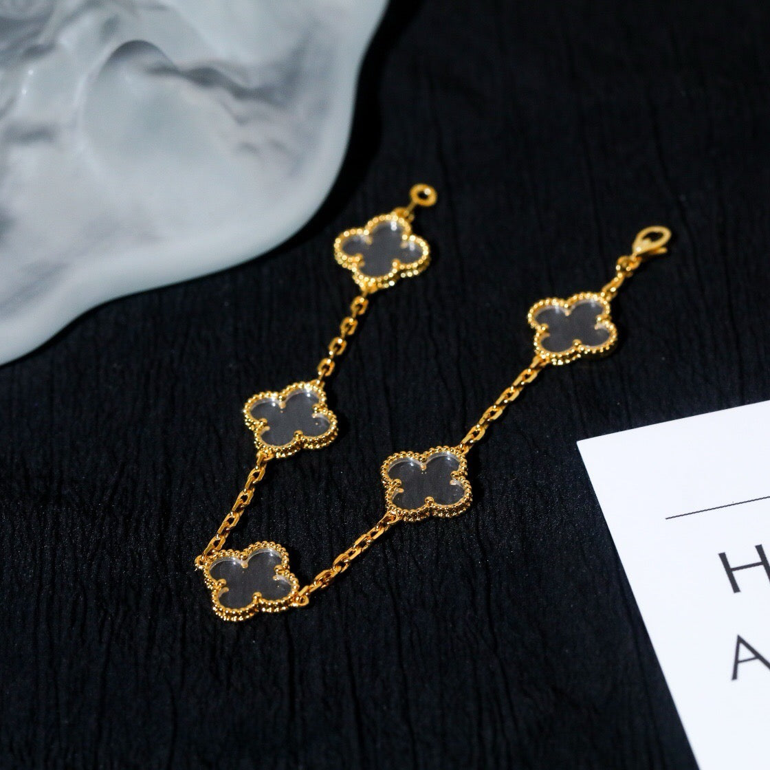 [Violet JW]CLOVER 5 MOTIF ROCK CRYSTAL PINK GOLD BRACELET