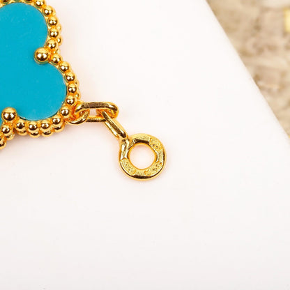 [Violet JW]CLOVER 5 MOTIF TURQUOISE DIAMOND GOLD BRACELET