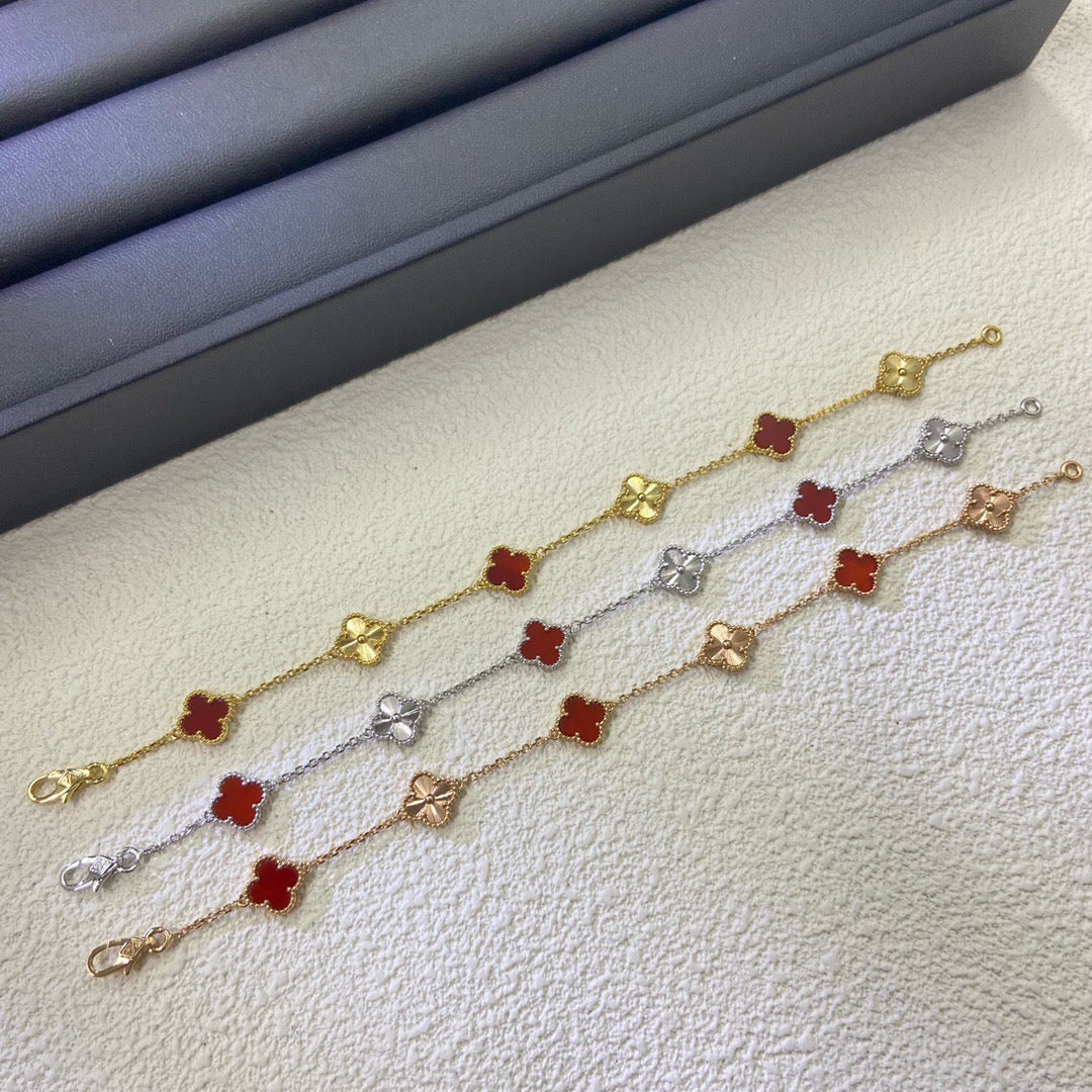 [Violet JW]CLOVER 6 MOTIF RED AGATE LASER BRACELET