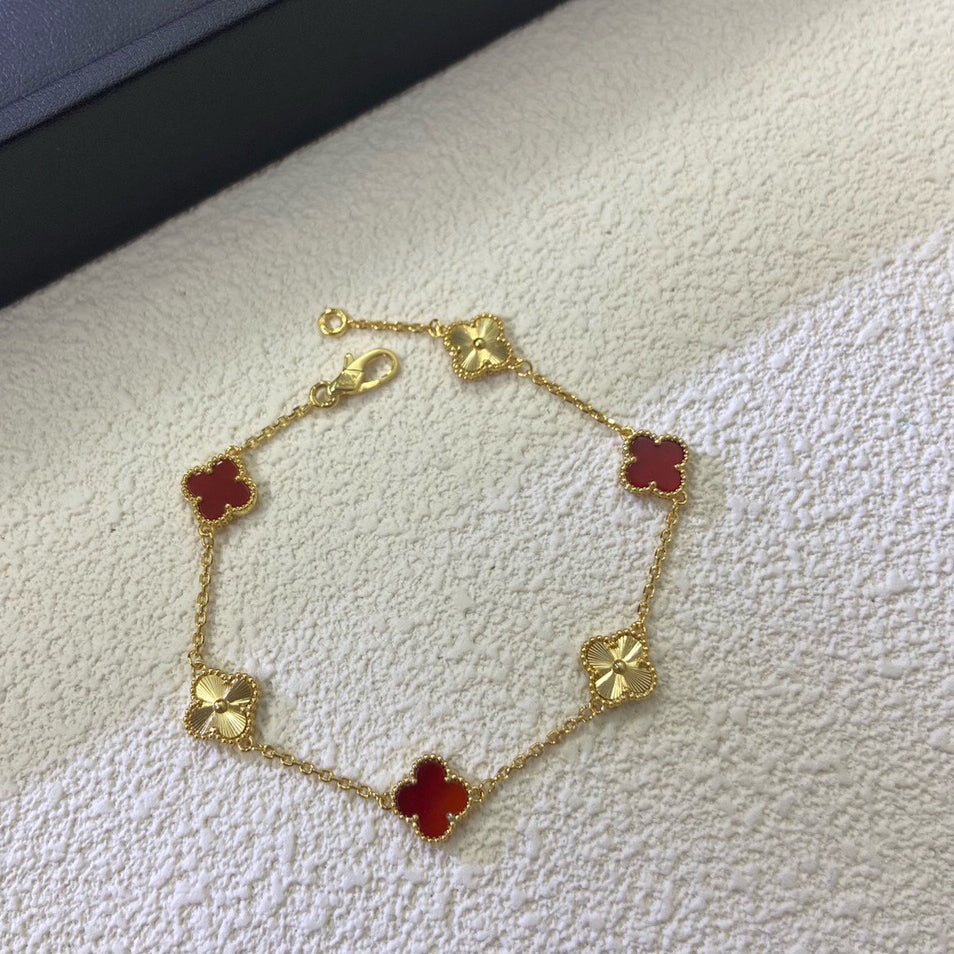 [Violet JW]CLOVER 6 MOTIF RED AGATE LASER BRACELET