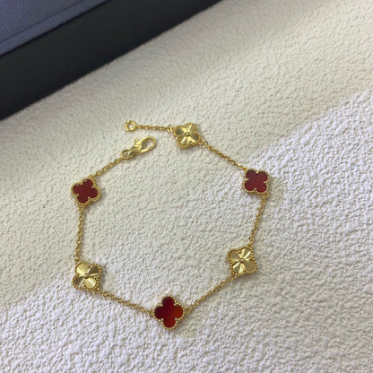 [Violet JW]CLOVER 6 MOTIF RED AGATE LASER BRACELET