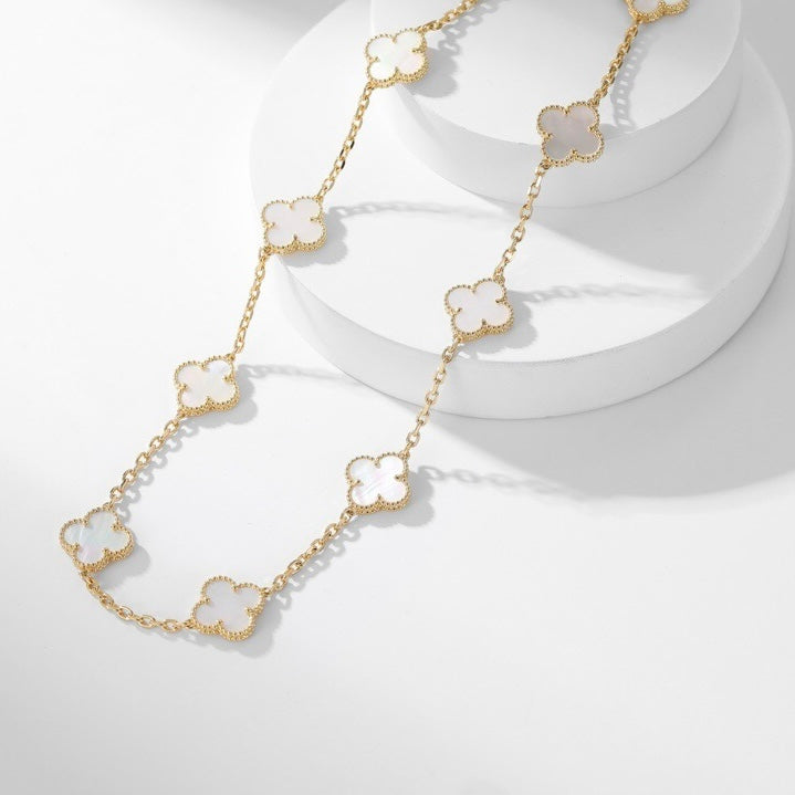 [Violet JW]CLOVER 10 MOTIFS WHITE MOTHER OF PEARL NECKLACE