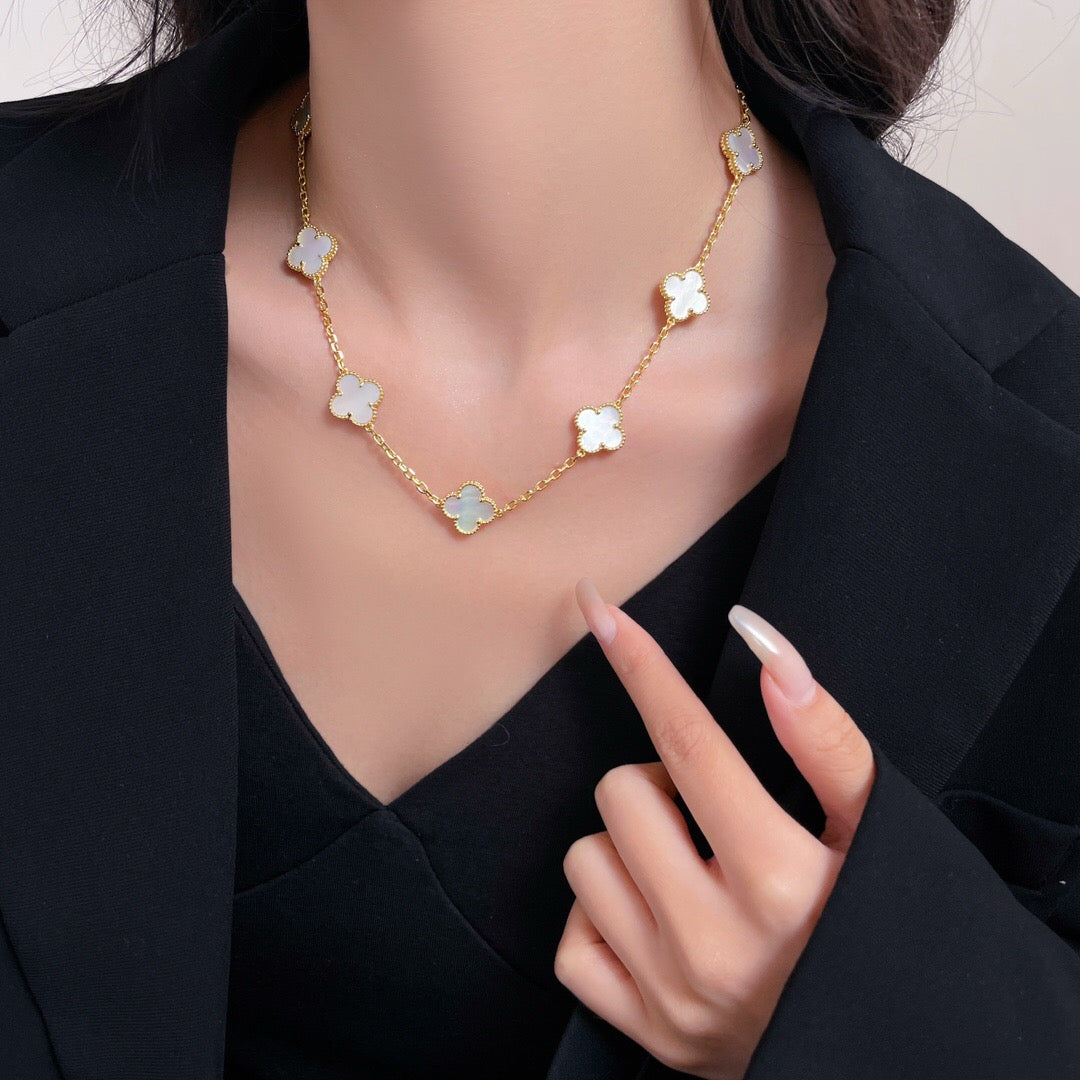 [Violet JW]CLOVER 10 MOTIFS WHITE MOTHER OF PEARL NECKLACE