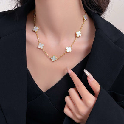 [Violet JW]CLOVER 10 MOTIFS WHITE MOTHER OF PEARL NECKLACE