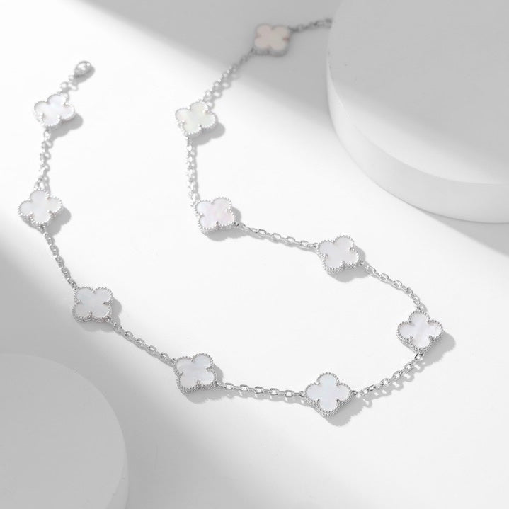 [Violet JW]CLOVER 10 MOTIFS WHITE MOTHER OF PEARL NECKLACE