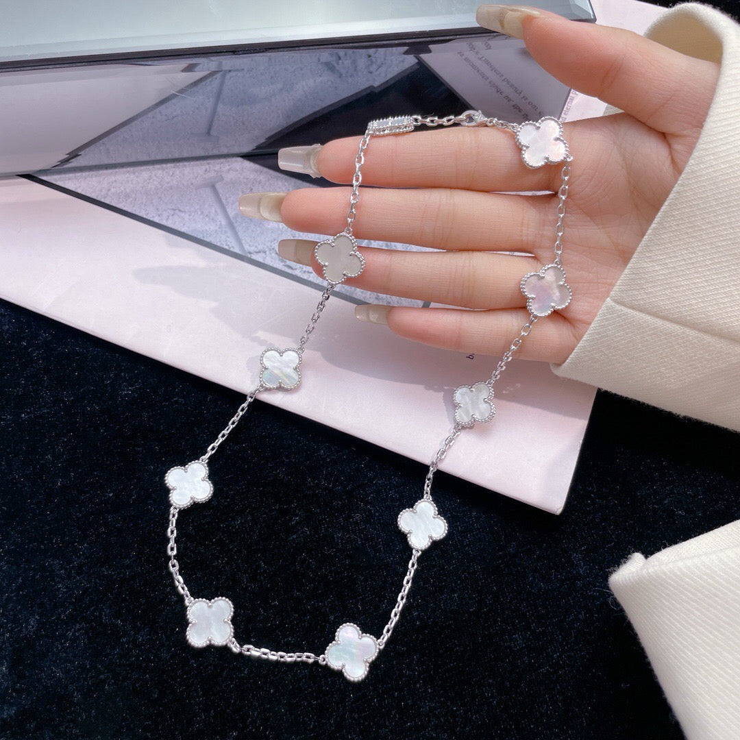 [Violet JW]CLOVER 10 MOTIFS WHITE MOTHER OF PEARL NECKLACE