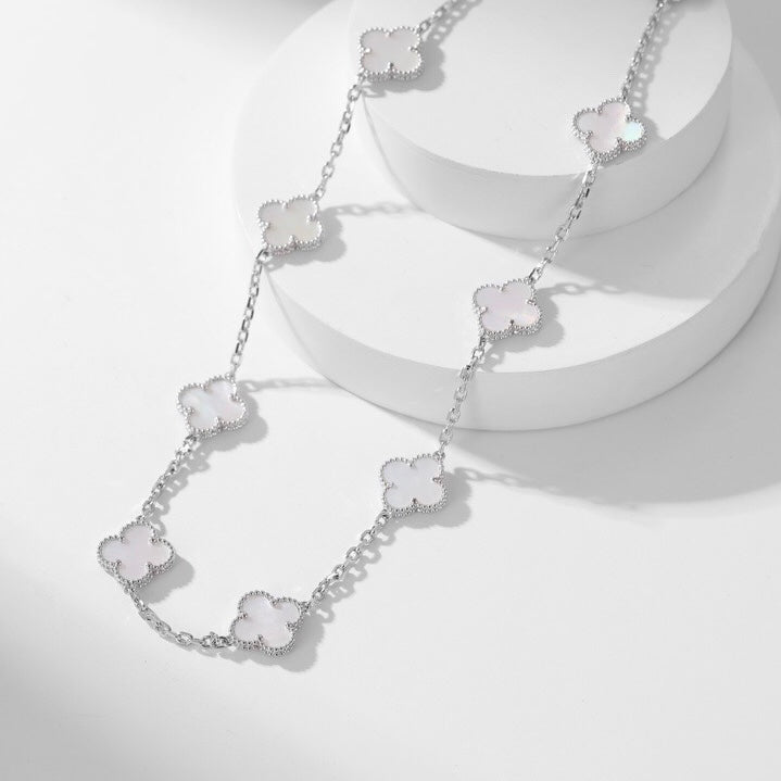 [Violet JW]CLOVER 10 MOTIFS WHITE MOTHER OF PEARL NECKLACE