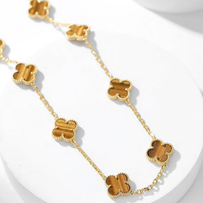 [Violet JW]CLOVER 10 MOTIFS TIGER EYE NECKLACE