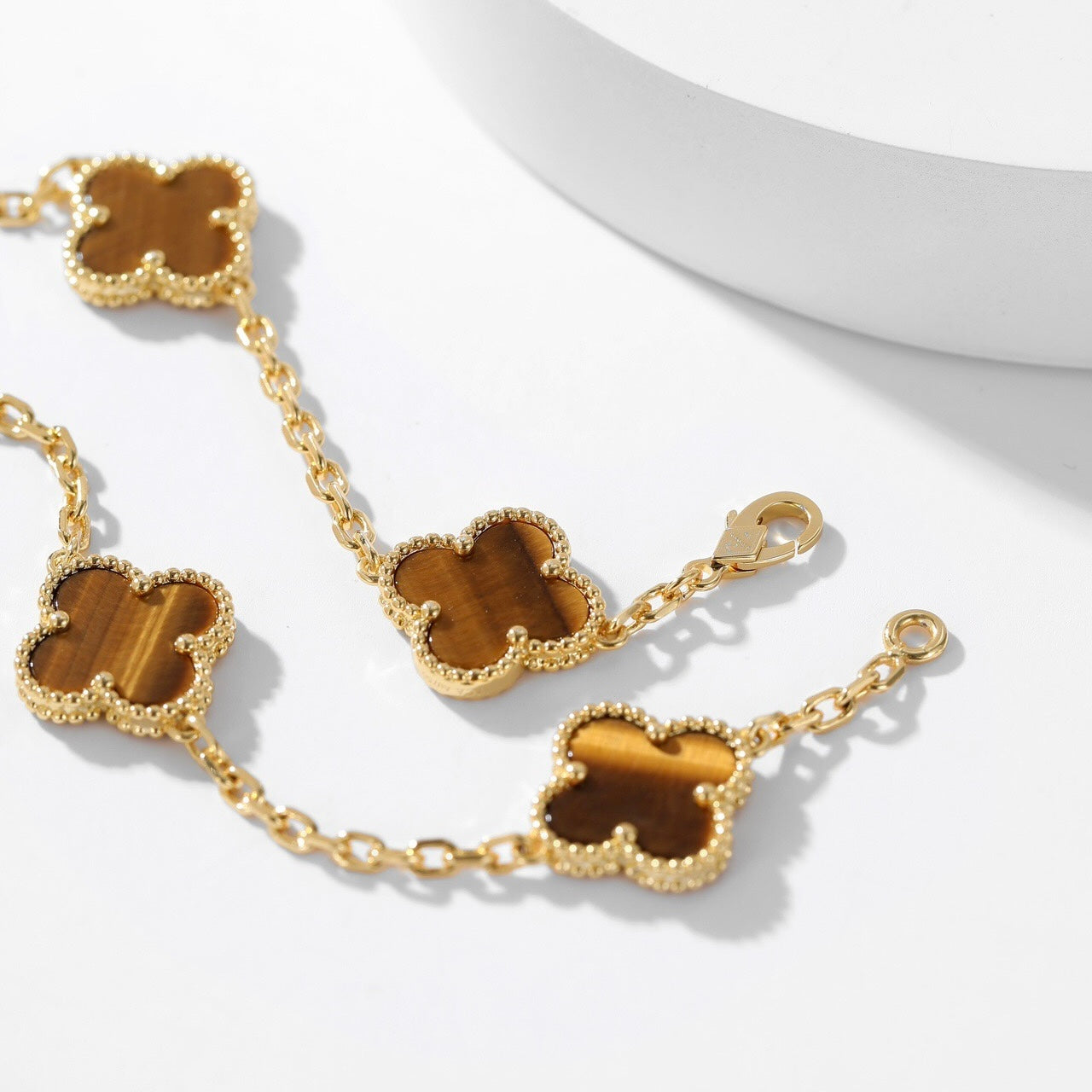 [Violet JW]CLOVER 10 MOTIFS TIGER EYE NECKLACE