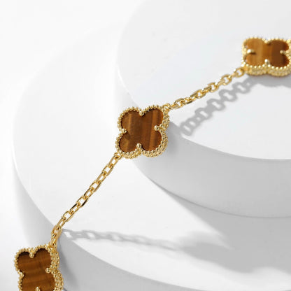 [Violet JW]CLOVER 10 MOTIFS TIGER EYE NECKLACE