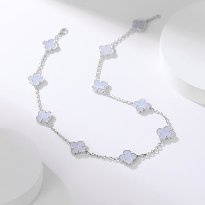 [Violet JW]CLOVER 10 MOTIFS PURPLE CHALCEDONY NECKLACE