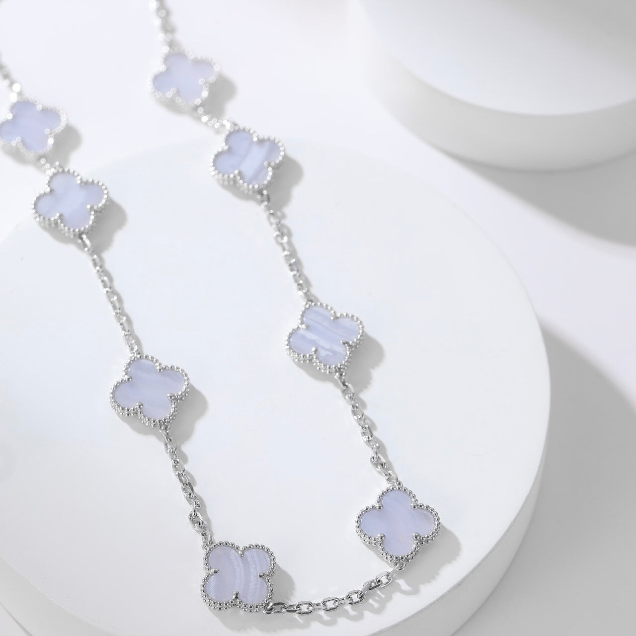 [Violet JW]CLOVER 10 MOTIFS PURPLE CHALCEDONY NECKLACE
