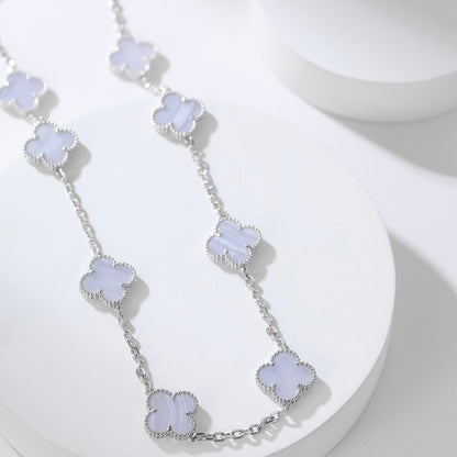 [Violet JW]CLOVER 10 MOTIFS PURPLE CHALCEDONY NECKLACE