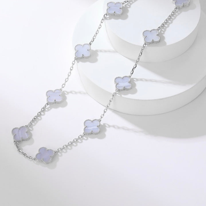 [Violet JW]CLOVER 10 MOTIFS PURPLE CHALCEDONY NECKLACE