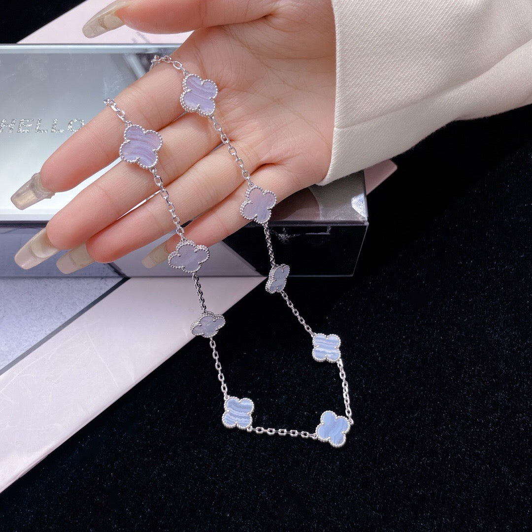 [Violet JW]CLOVER 10 MOTIFS PURPLE CHALCEDONY NECKLACE
