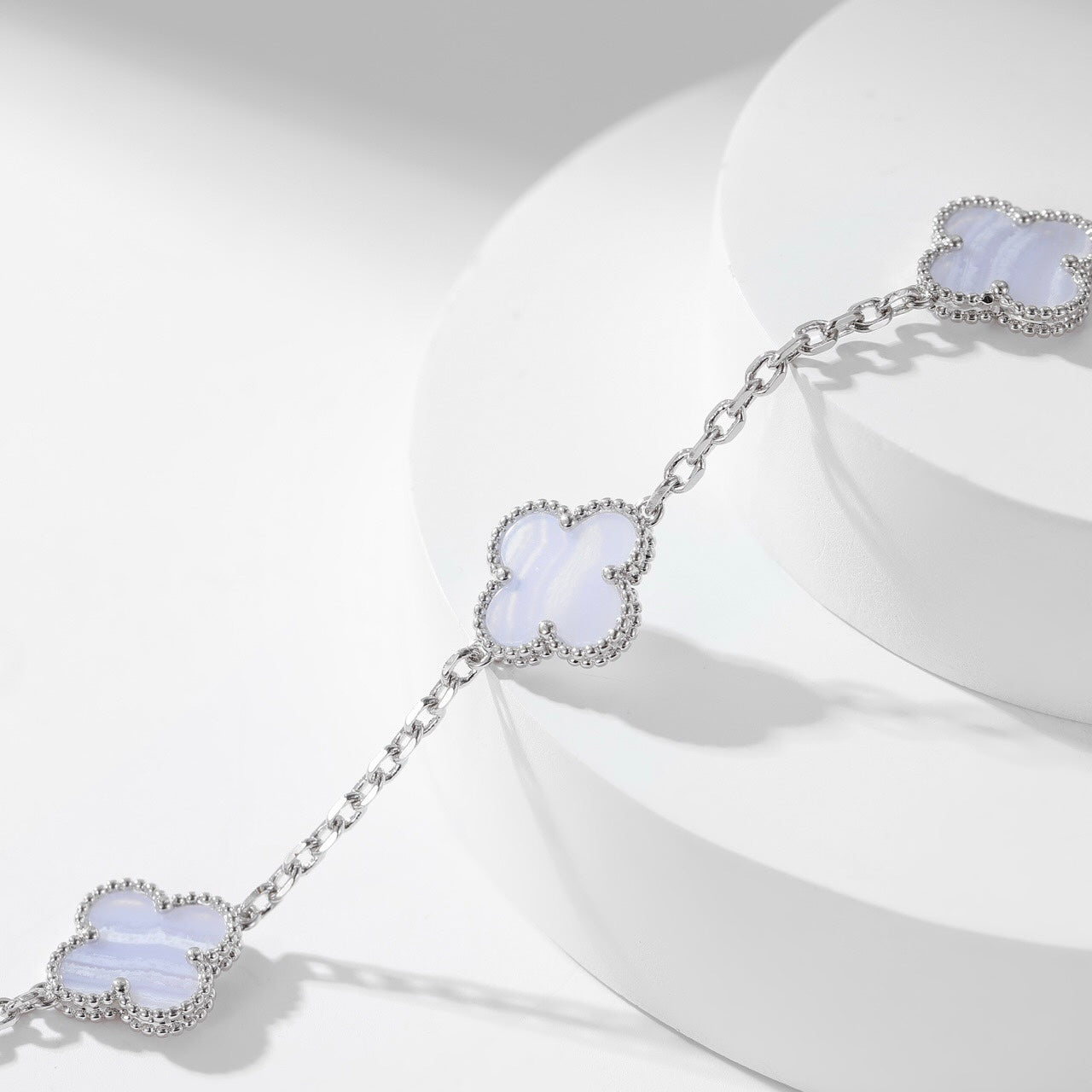 [Violet JW]CLOVER 10 MOTIFS PURPLE CHALCEDONY NECKLACE