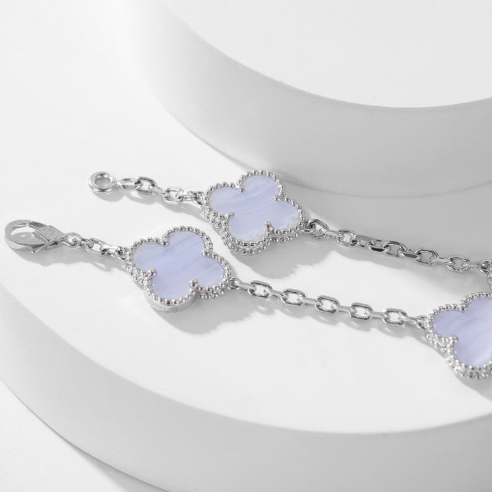 [Violet JW]CLOVER 10 MOTIFS PURPLE CHALCEDONY NECKLACE