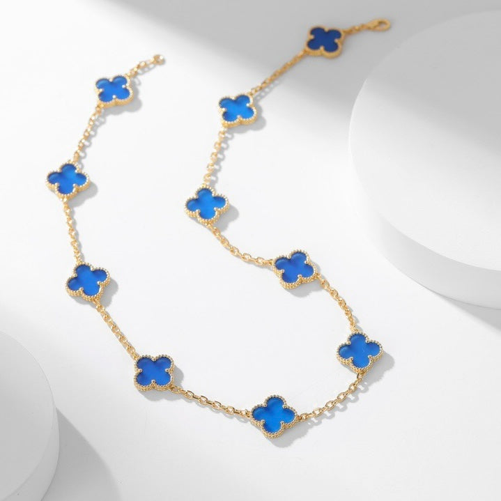 [Violet JW]CLOVER 10 MOTIFS BLUE AGATE NECKLACE