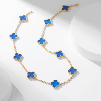 [Violet JW]CLOVER 10 MOTIFS BLUE AGATE NECKLACE