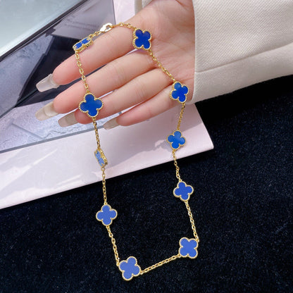[Violet JW]CLOVER 10 MOTIFS BLUE AGATE NECKLACE
