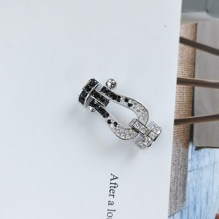 [Violet JW]FORCE LARGE HORSESHOE BLACK WHITE DIAMOND BRACELET SILVER