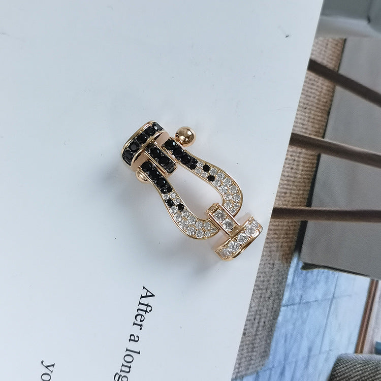 [Violet JW]FORCE LARGE HORSESHOE BLACK WHITE DIAMOND BRACELET SILVER