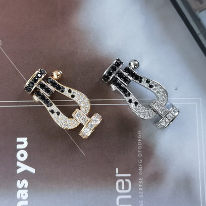 [Violet JW]FORCE LARGE HORSESHOE BLACK WHITE DIAMOND BRACELET SILVER