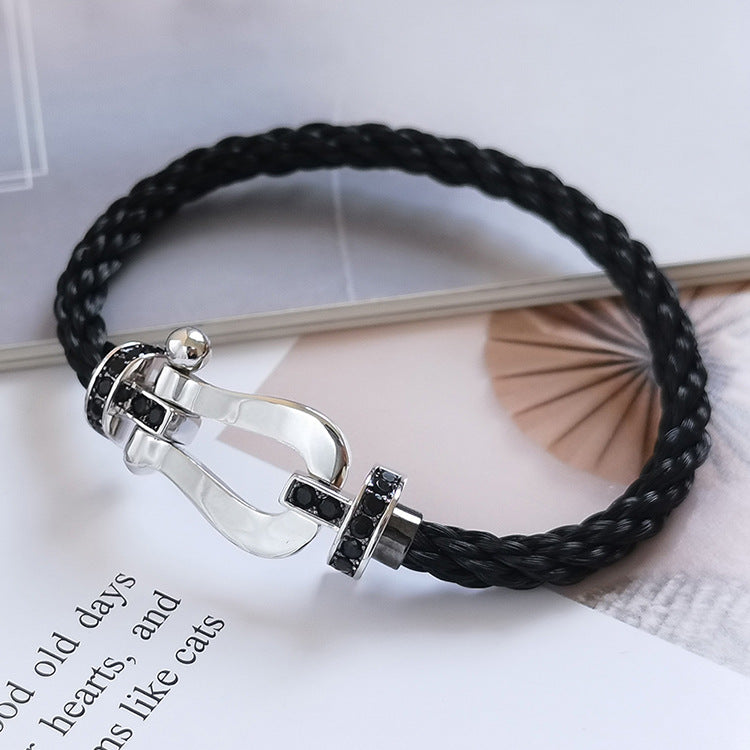 [Violet JW]FORCE LARGE HORSESHOE BLACK DIAMOND BRACELET SILVER