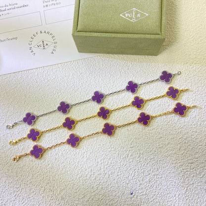 [Violet JW]CLOVER  5 MOTIFS  PURPLE VIOLET BRACELET