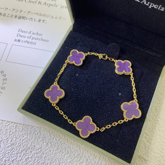 [Violet JW]CLOVER  5 MOTIFS  PURPLE VIOLET BRACELET