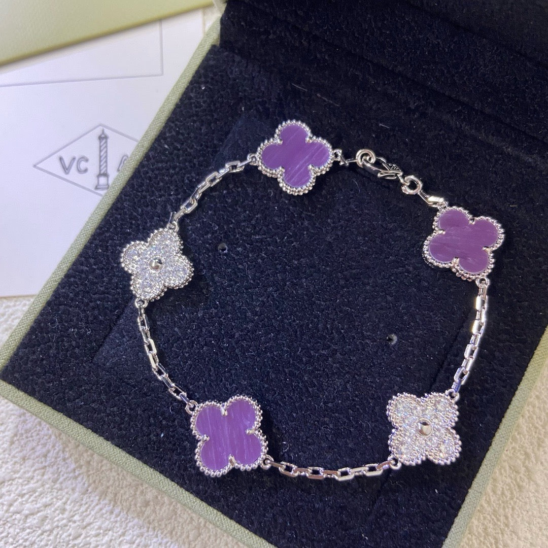 [Violet JW]CLOVER  5 MOTIFS  PURPLE VIOLET DIAMOND BRACELET