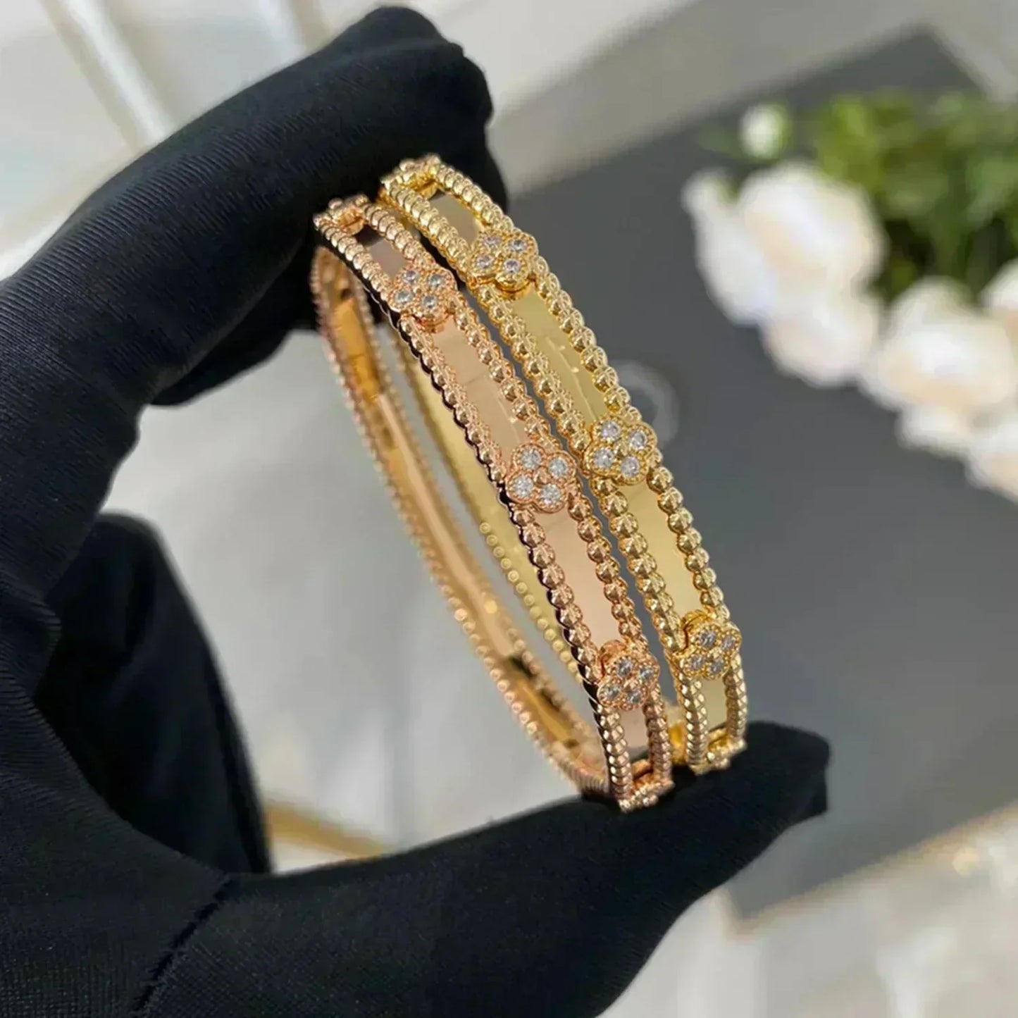[Violet JW]CLOVER BRACELET 4MM DIAMONDS