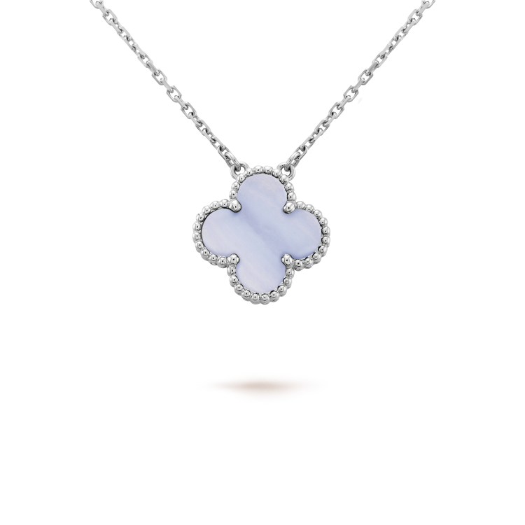 [Violet JW]CLOVER 15MM BLUE CHALCEDONY NECKLACE SILVER