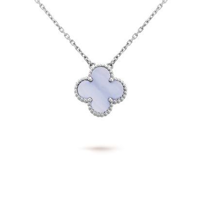 [Violet JW]CLOVER 15MM BLUE CHALCEDONY NECKLACE SILVER