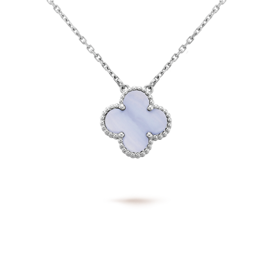[Violet JW]CLOVER 15MM BLUE CHALCEDONY NECKLACE SILVER